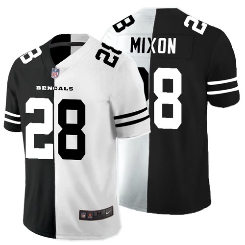Men's Cincinnati Bengals Black & White Split #28 Joe Mixon Limited Stitched Jersey
